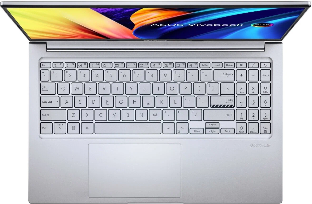 Ноутбук игровой ASUS Vivobook 15 M1503Q, 15.6", OLED, AMD Ryzen 7 5800H 3.2ГГц, 8-ядерный, 16ГБ DDR4, 512ГБ SSD, AMD Radeon, серебристый [90NB0Y91-M007P0]