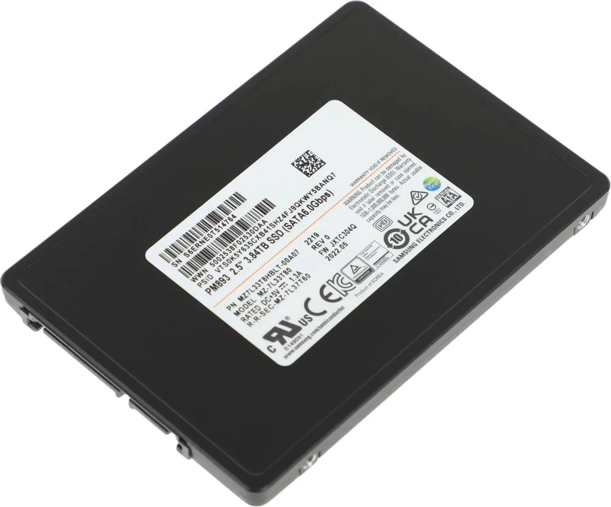 SSD накопитель Samsung PM893 MZ7L33T8HBLT-00A07 3.8ТБ, 2.5", SATA III, SATA, oem