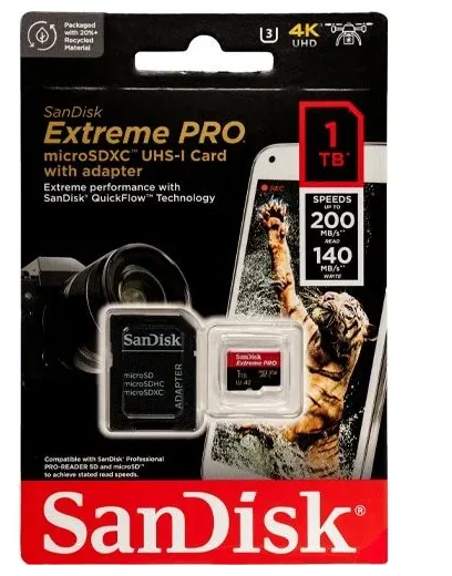 Карта памяти SANDISK Extreme Pro 1Tb micro SDXC UHS-I U3 V30 A2 + ADP (200/140 MB/s) SDSQXCD-1T00-GN6MA