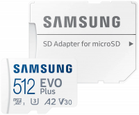Карта памяти Samsung microSDXC 512 ГБ Class 10, V30, A2, UHS-I U3, R 130 МБ/с, адаптер на SD