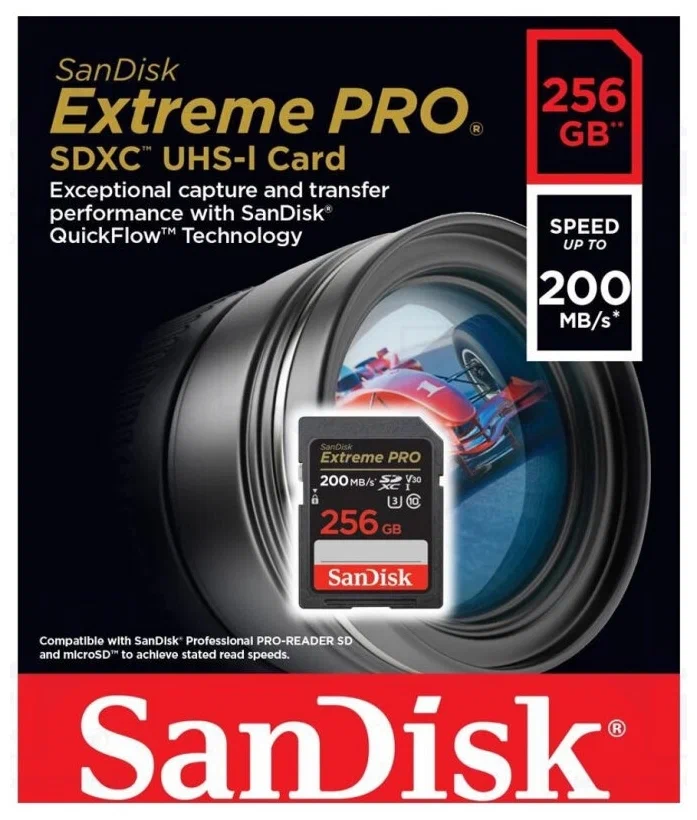 Карта памяти SanDisk SDXC 256GB Extreme Pro UHS-I V30 U3 200/140 MB/s