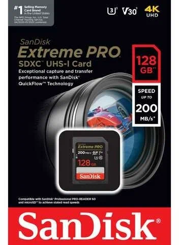 Карта памяти SanDisk SDXC 128 ГБ Class 10, V30, UHS-I U3, 1 шт., черный