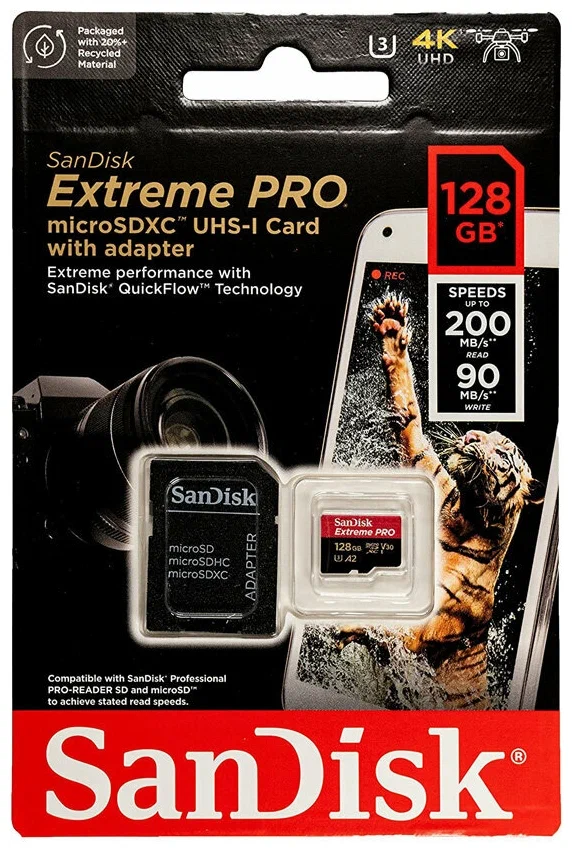 Карта памяти SanDisk MicroSDXC 128GB Extreme PRO V30 U3 A2 200/90 МБ/с