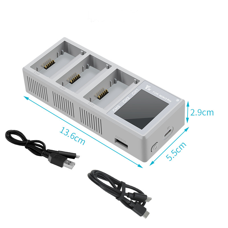 Хаб для зарядки 3-х аккумуляторов DJI Mini 3 / Mini 3 Pro (LCD дисплей) (YX)